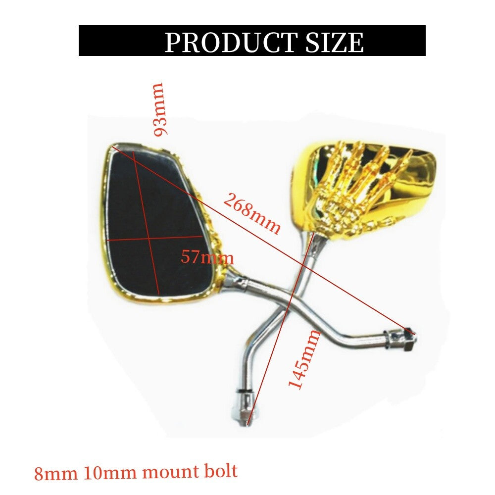 Black skull hand-mounted rearview mirror, universal for motorcycles, 8mm/10mm - n