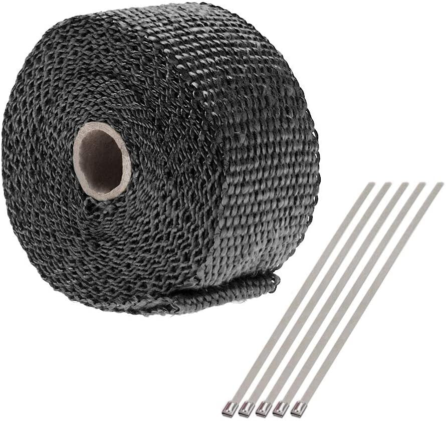 2-inch x 50-foot roll black connector turbo manifold exhaust heat-packed tape + zip tie