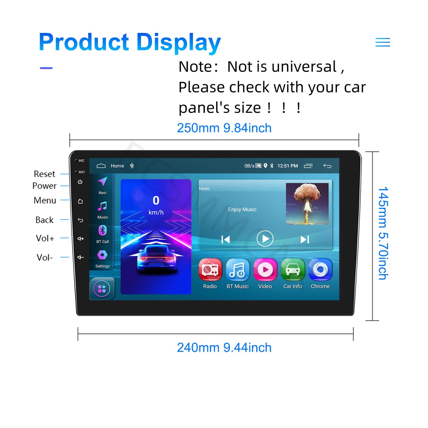 10in Double 2 Din Car Multimedia Player Radio GPS Navigation WIFI BT 2+64G