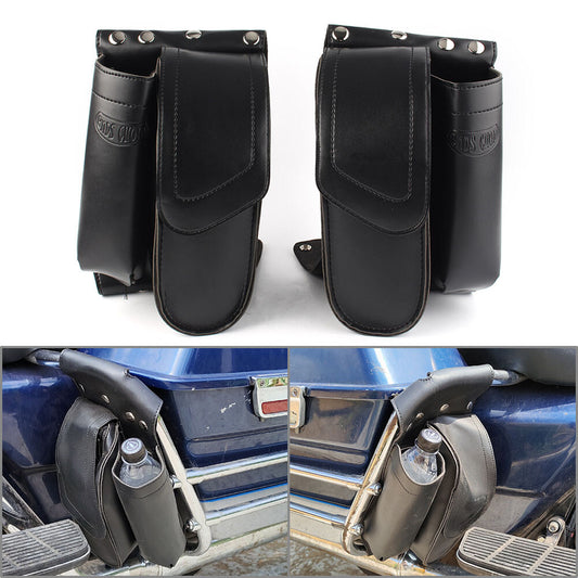 2 x Water Bottle Drink Holder Guard Bag Saddlebag for Harley Touring FLHT FLHR Q