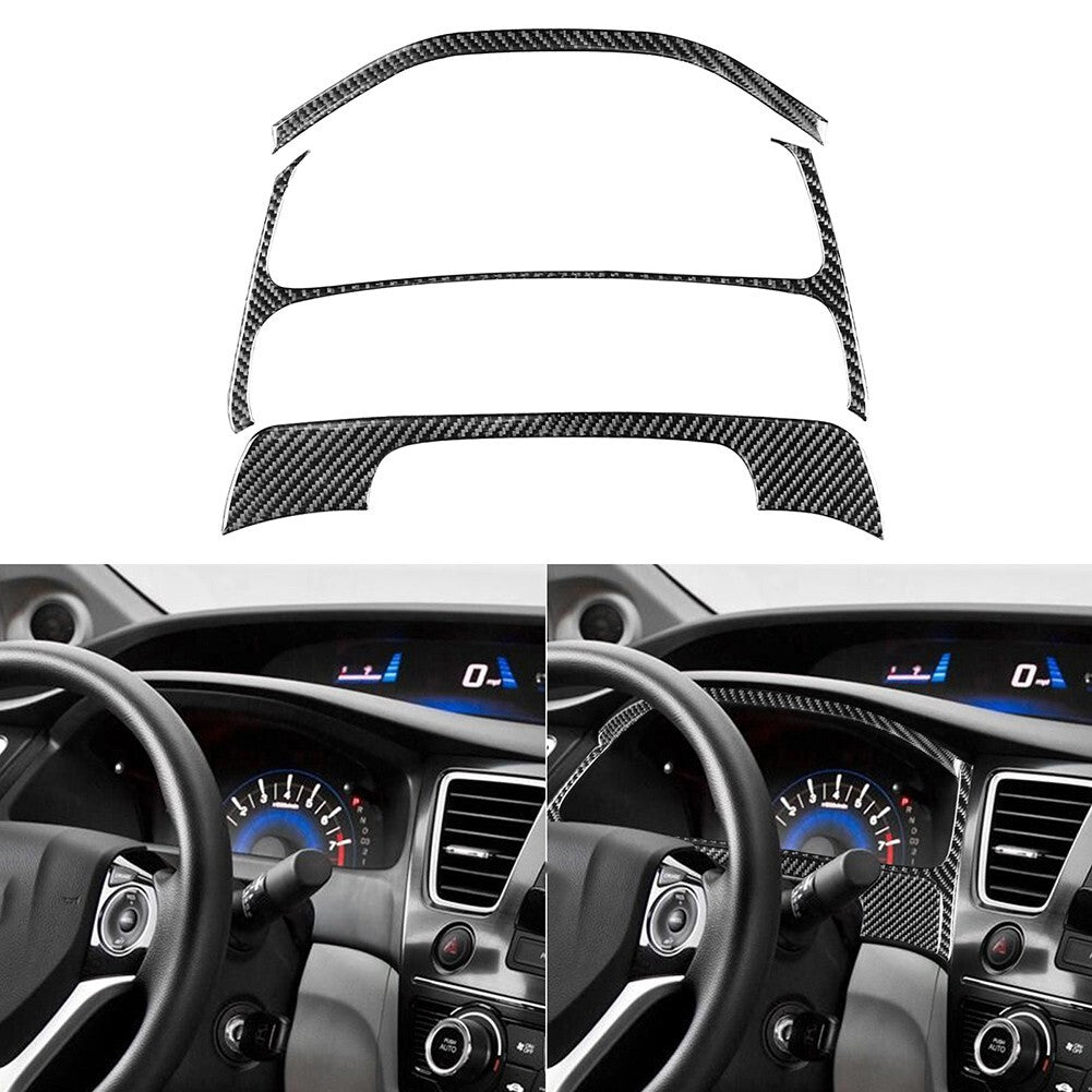 3pc Carbon Fiber Dashboard Speedometer Panel Decor Cover for Civic 13-15 v