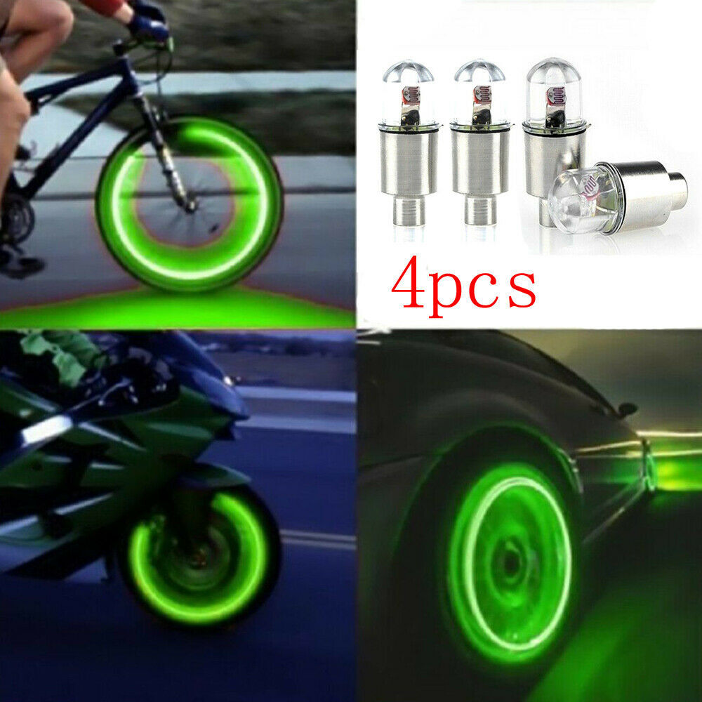 4x car tires wheel stem air valves dust cap LED light cover set