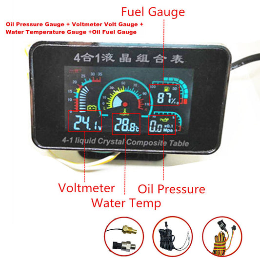 NEW 4 IN 1 Oil Pressure Gauge＋Voltmeter＋Water Temperature Gauge＋Oil Fuel Gauge Q