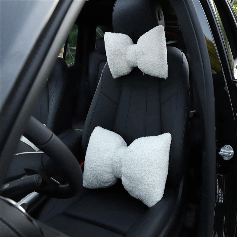 2-Piece Bow Tie Car Headrest Neck Pillow Home Sofa Cushion Office Lumbar Support Kit n