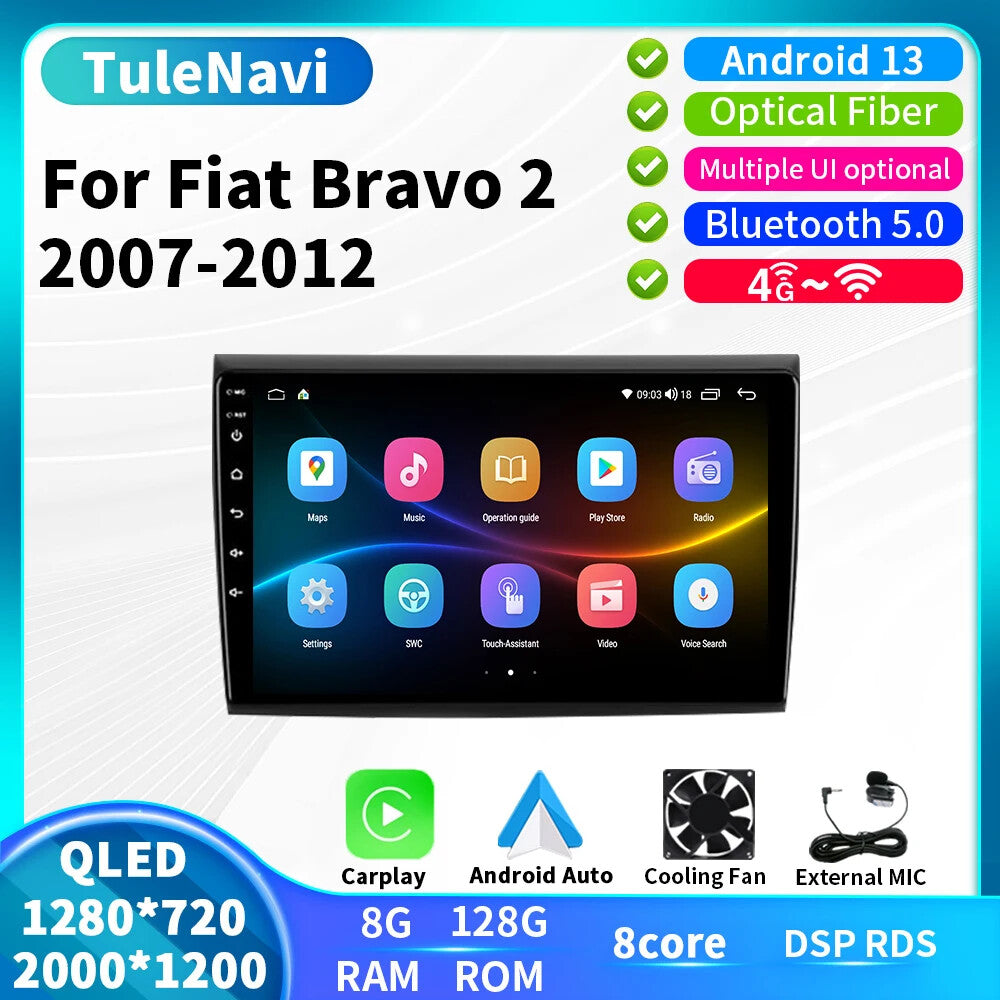 for Fiat Bravo 2 AndroidAuto Carplay System Radio Car Multimedia Player GPS Navi