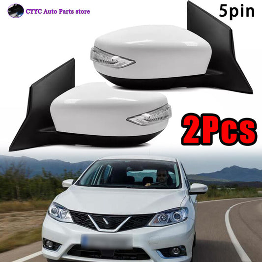 2X Side Door Rearview Mirror Assembly 5PIN White For 2016-2023 for Nissan Pulsar