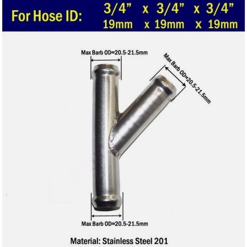Y Wye 19mm 3/4 in Heater Hose Fitting Adaptor Coolant Pipe Connector Stainless Q