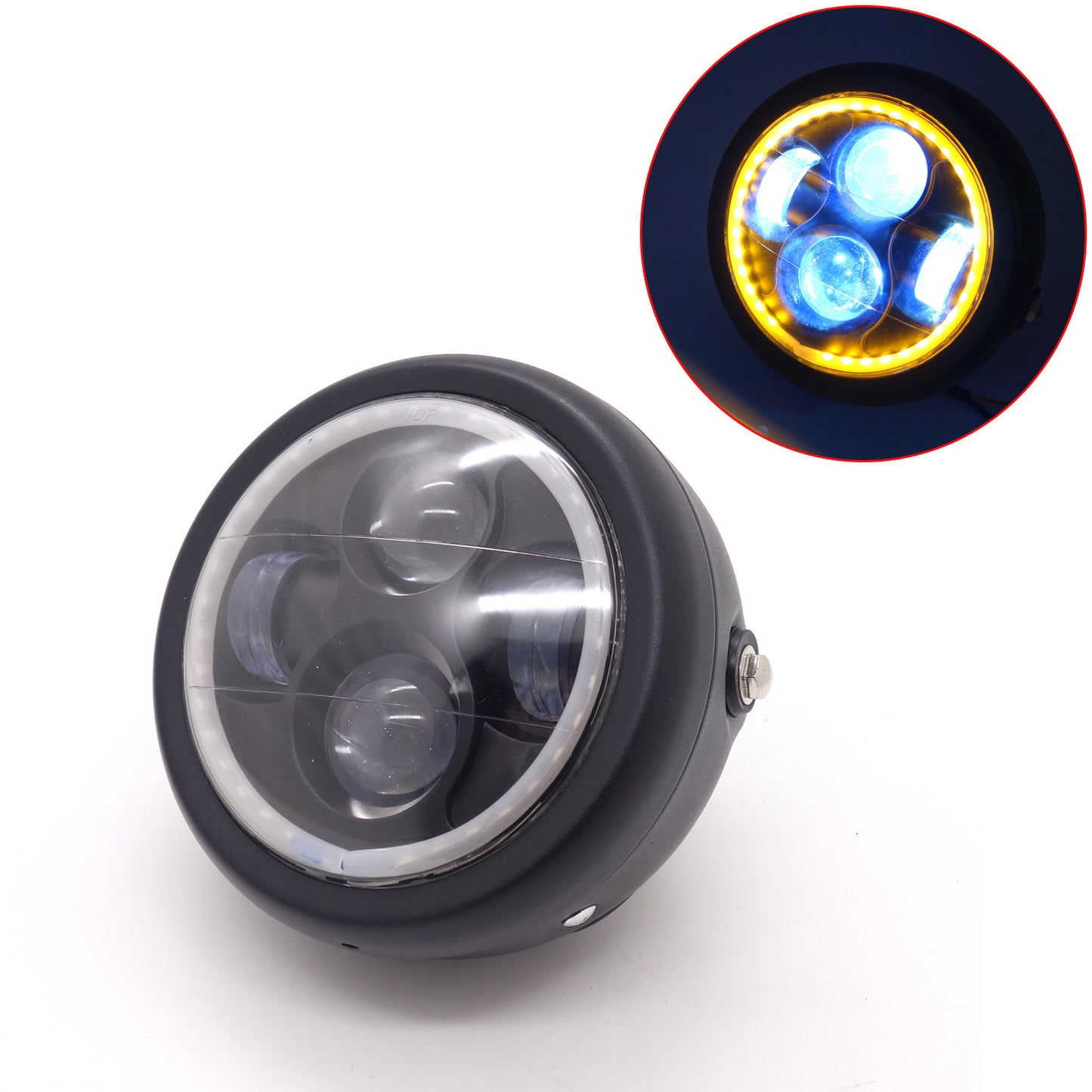 Motorcycle Black Amber Angel Eye LED Headlight For GN125 Cafe Racer Custom Q