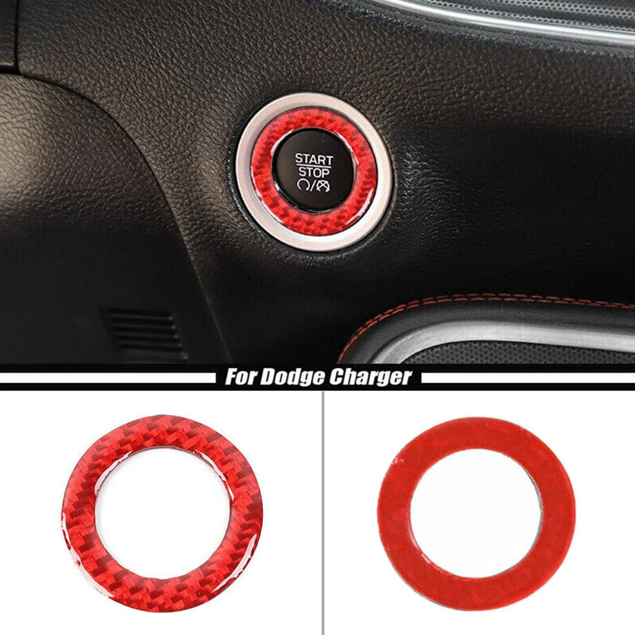 For 10-23 for Dodge Charger Red Carbon Interior Engine Start Stop Switch Button Trim v