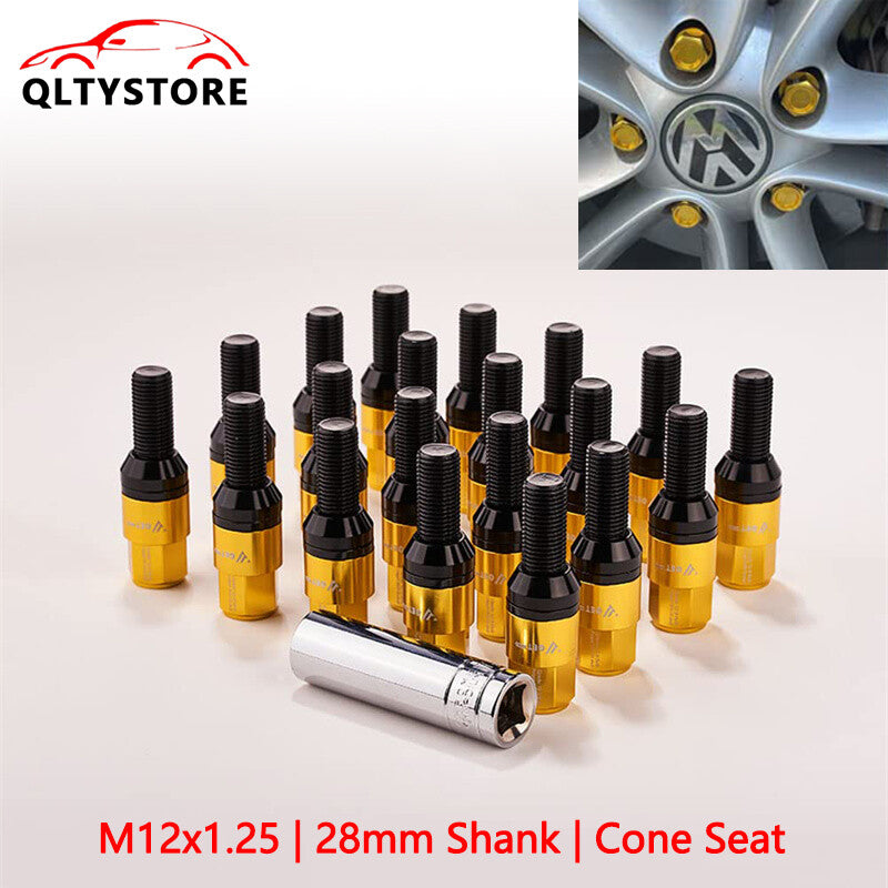 20x M12x1.25 Wheel Lug Bolt 28mm Shank Cone for Seat Stud for Most Aftermarket Gold Q
