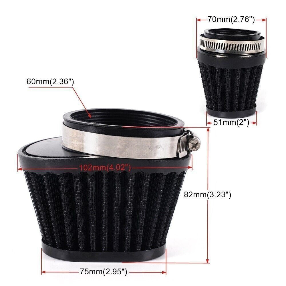 2PCS Universal Black 2.36in Motorcycle Air Intake Filter Cleaner Pod Replacement Q