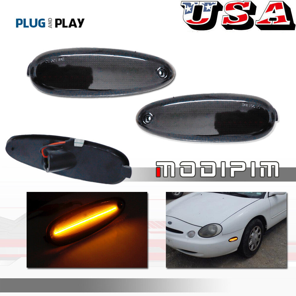 Smoke Lens Full Amber LED Front Corner Side Marker Lights for 96-99 Taurus and Sable - v