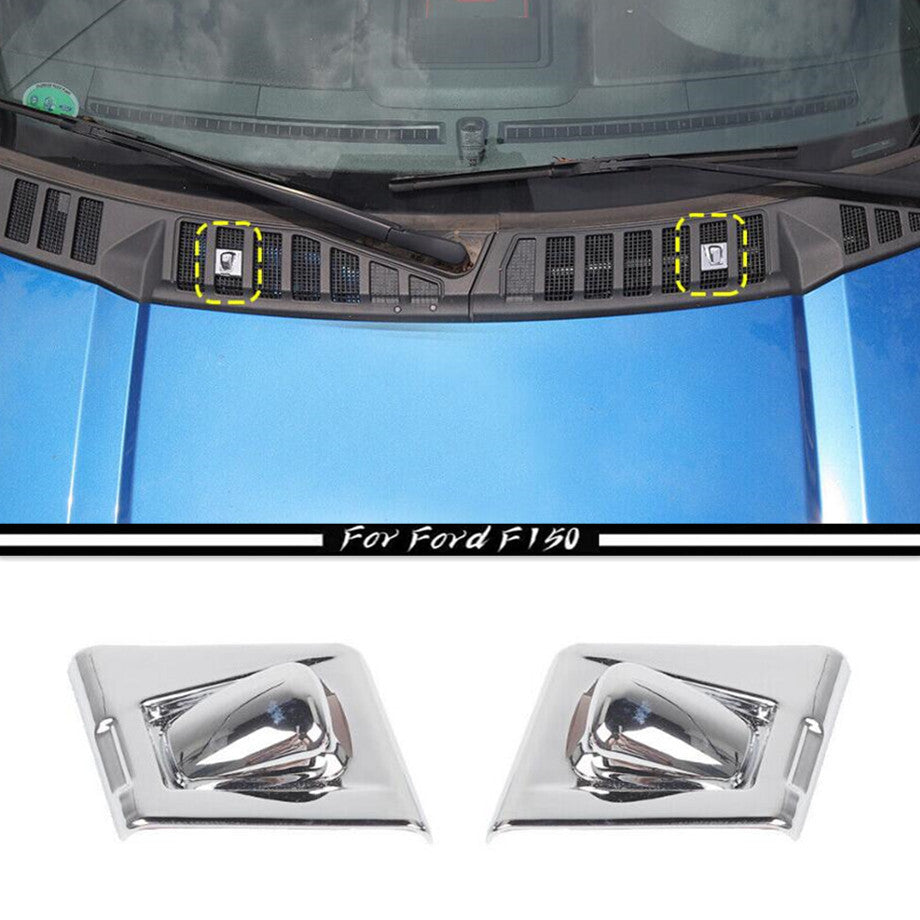 For 15-2020 F150 Chrome Wiper Water Wash Nozzle Spray Covers Cap Trim v