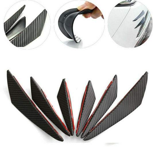 6pcs Carbon Fiber Car Front Bumper Lip Splitter Fins Body Spoiler Ducks Refit