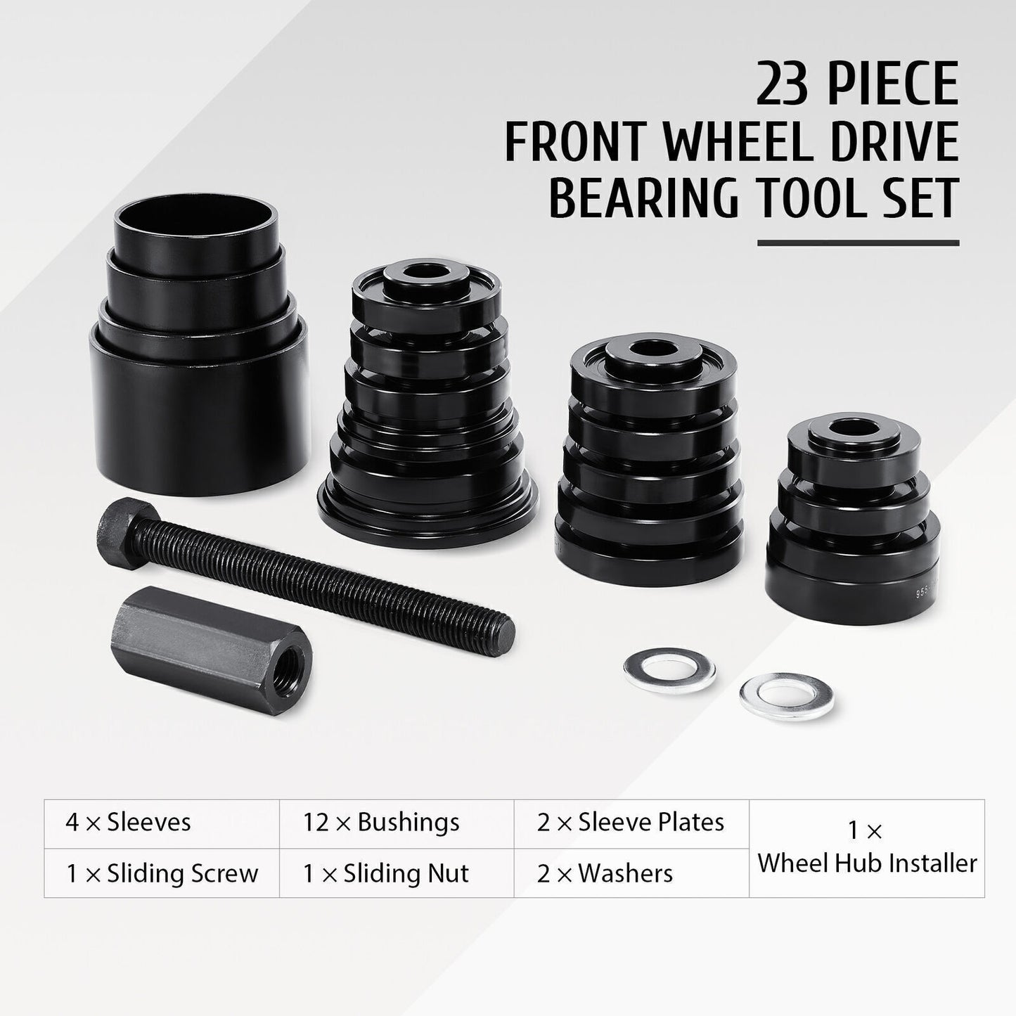 23 Pc FWD Front Wheel Drive Bearing Removal Adapter Puller Pulley Tool Kit Q