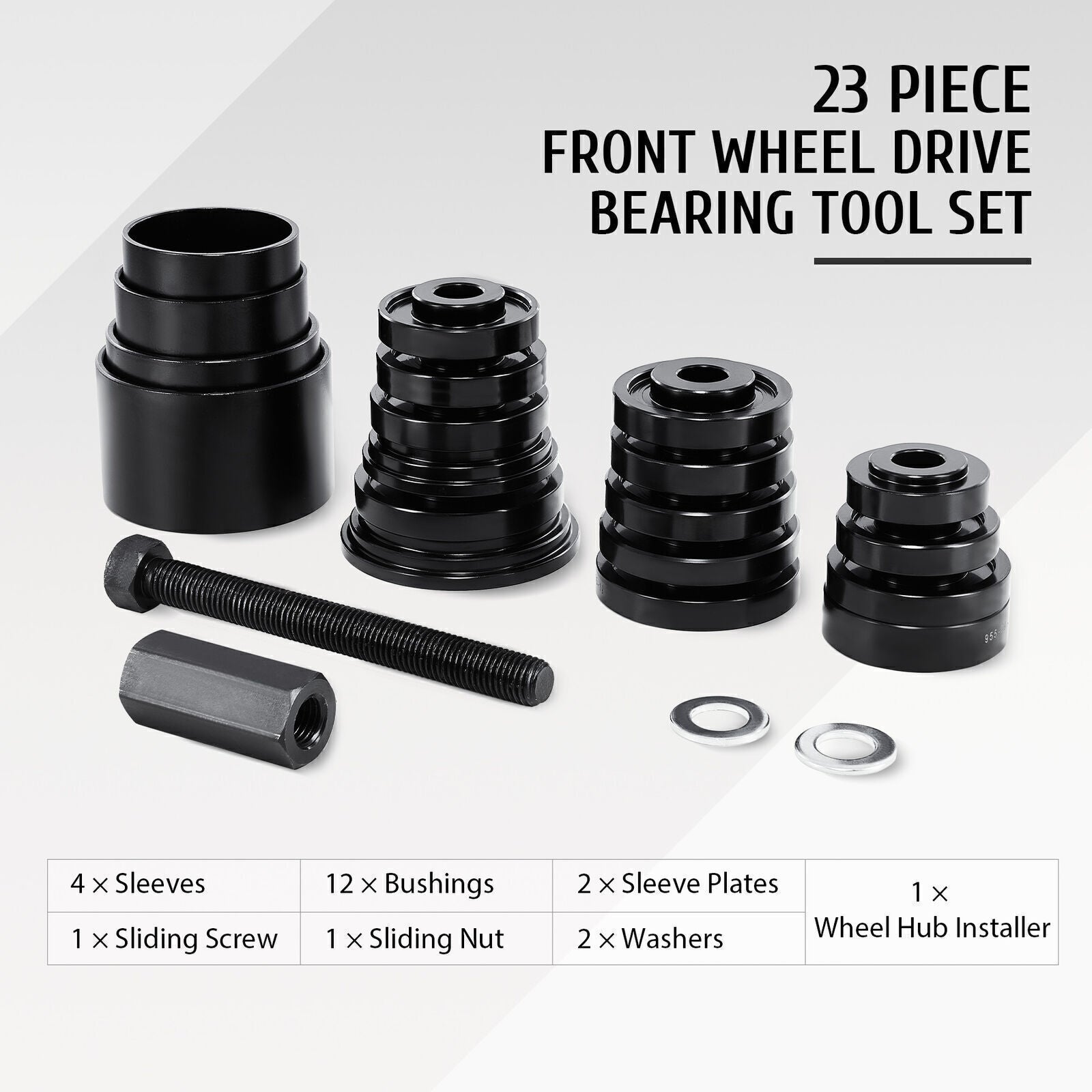 23 Pc FWD Front Wheel Drive Bearing Removal Adapter Puller Pulley Tool Kit Q