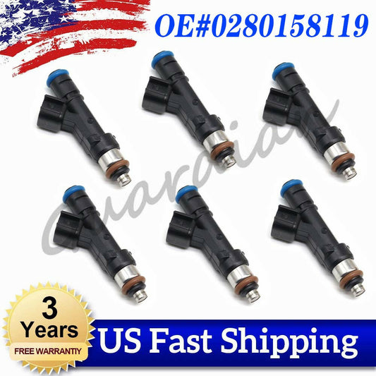6-pack of new fuel injectors 0280158119 suitable for Jeep , for Dodge for Wrangler , for Chrysler 3.3L and 3.8L engines.