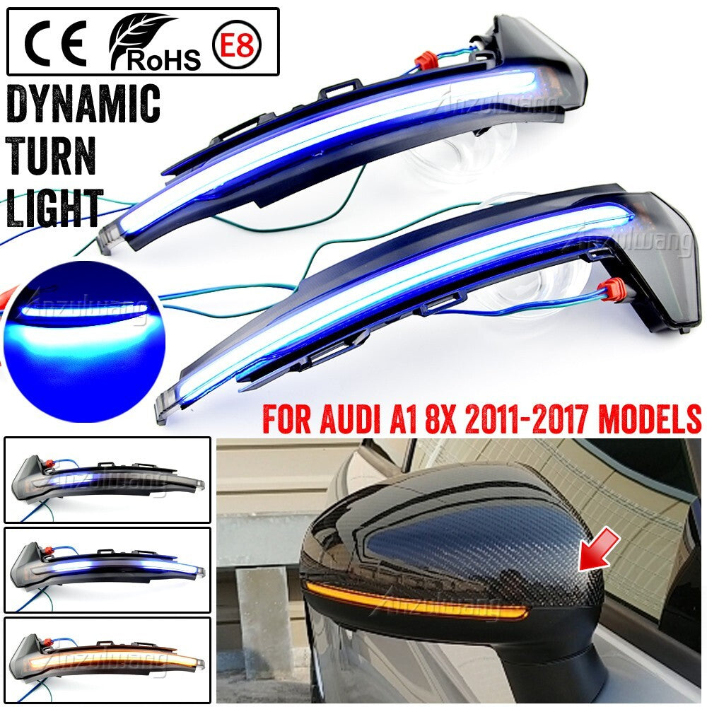Dynamic LED Mirror Indicator Turn Signal for Audi A1 8X 2011-05.2018 amber+blue