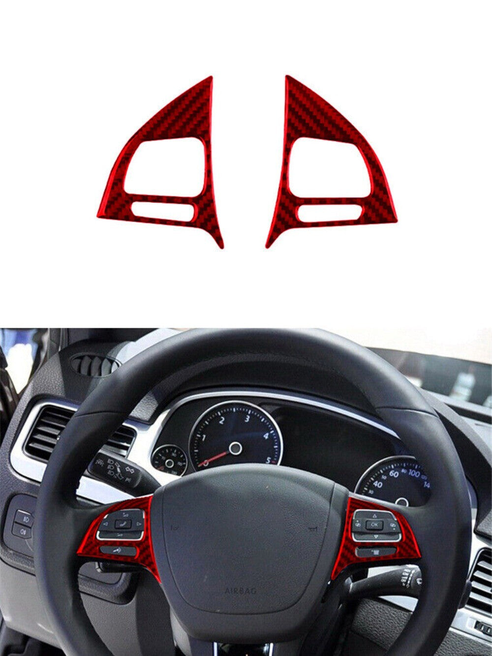 2Steering Wheel Button Trim Cover Carbon Fiber Red for VW Touareg 2011-2018 New n