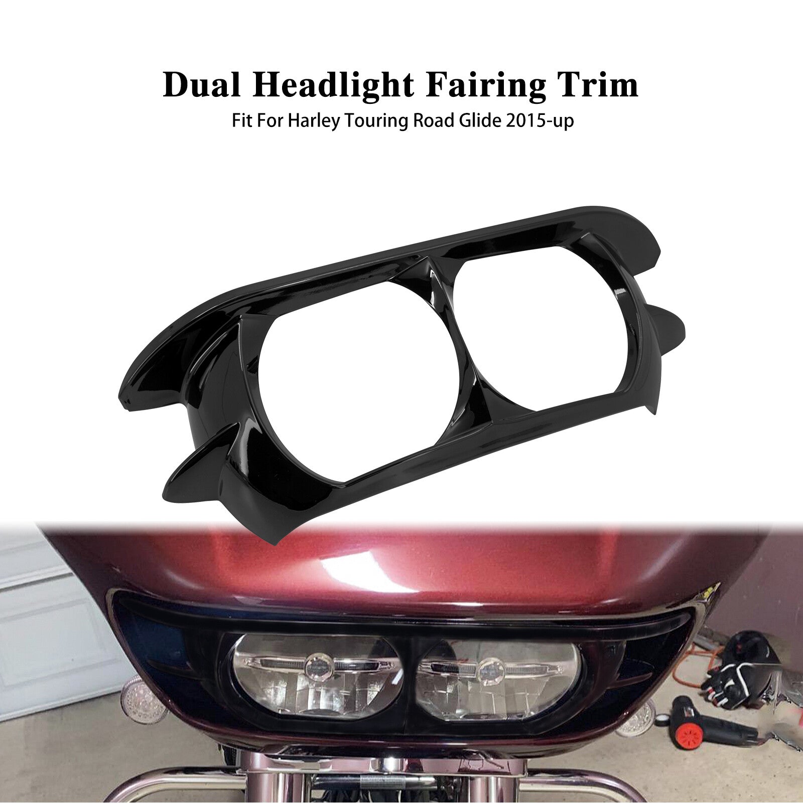 Vivid Black Headlamp Headlight Trim Cover Bezel Fit for Harley Road Glide 15-22