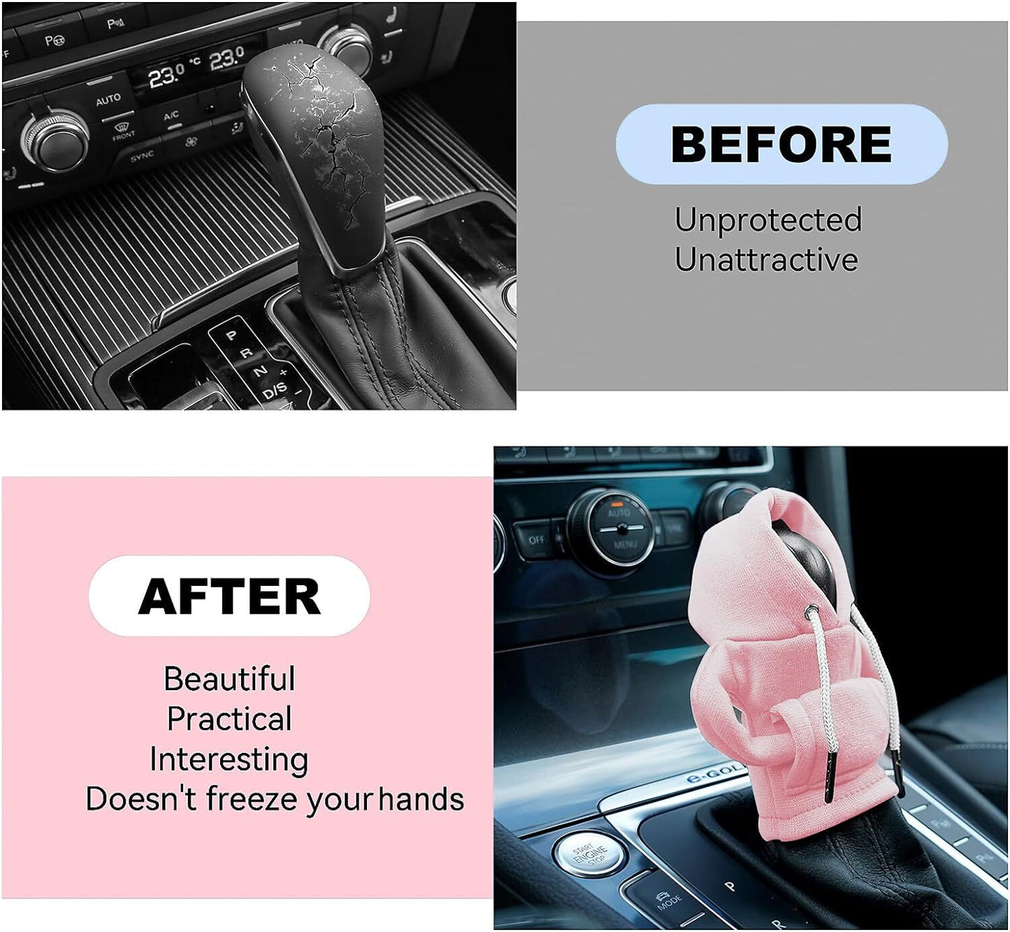 2PC Car Gear Shift Cover for Mini Hoodie Car Gear Shift Knob Cover Shirt Pink Shift Q