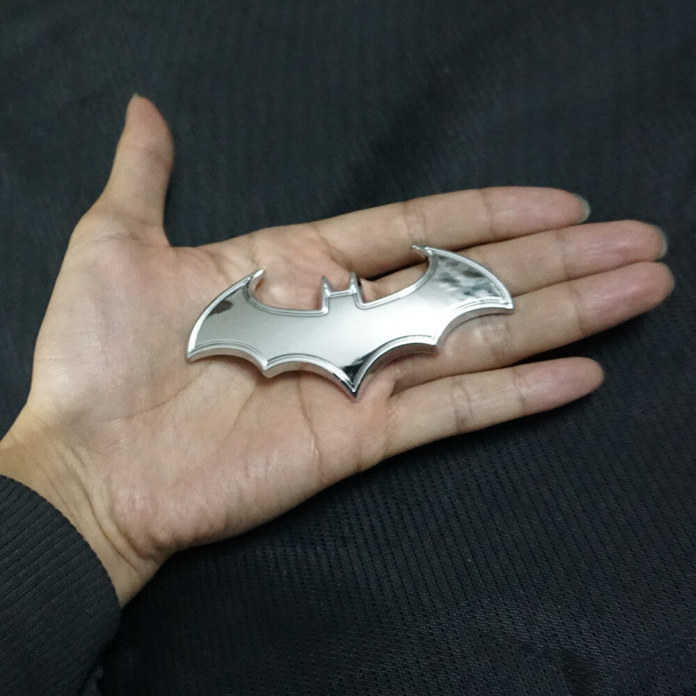 Silver Bat Chrome Midium Metal Grille Emblem + Decal Sticker Badge 3D Motor Line