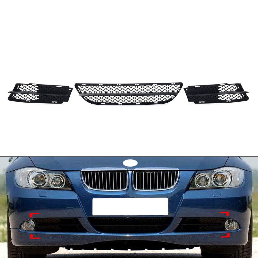 Front Lower Bumper Grilles Cover Set for BMW 3 Series E90 E91 2006-2008