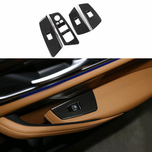 for BMW 5 Series 2018-2023 ABS Carbon Fiber Window Lock Lift Panel Trim Frame 4P