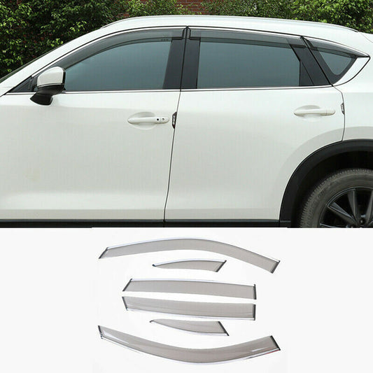 6X for Mazda CX-5 2017-2024 Window Visors Sun Rain Guard Deflector W/Chrome Trim