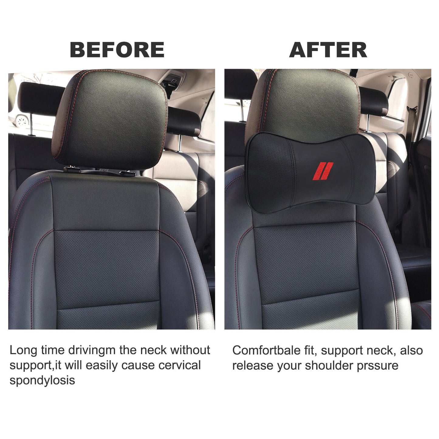 2-Pack for Dodge Charger Leather Car for Seat Headrest Neck Cushion Black Pillow n
