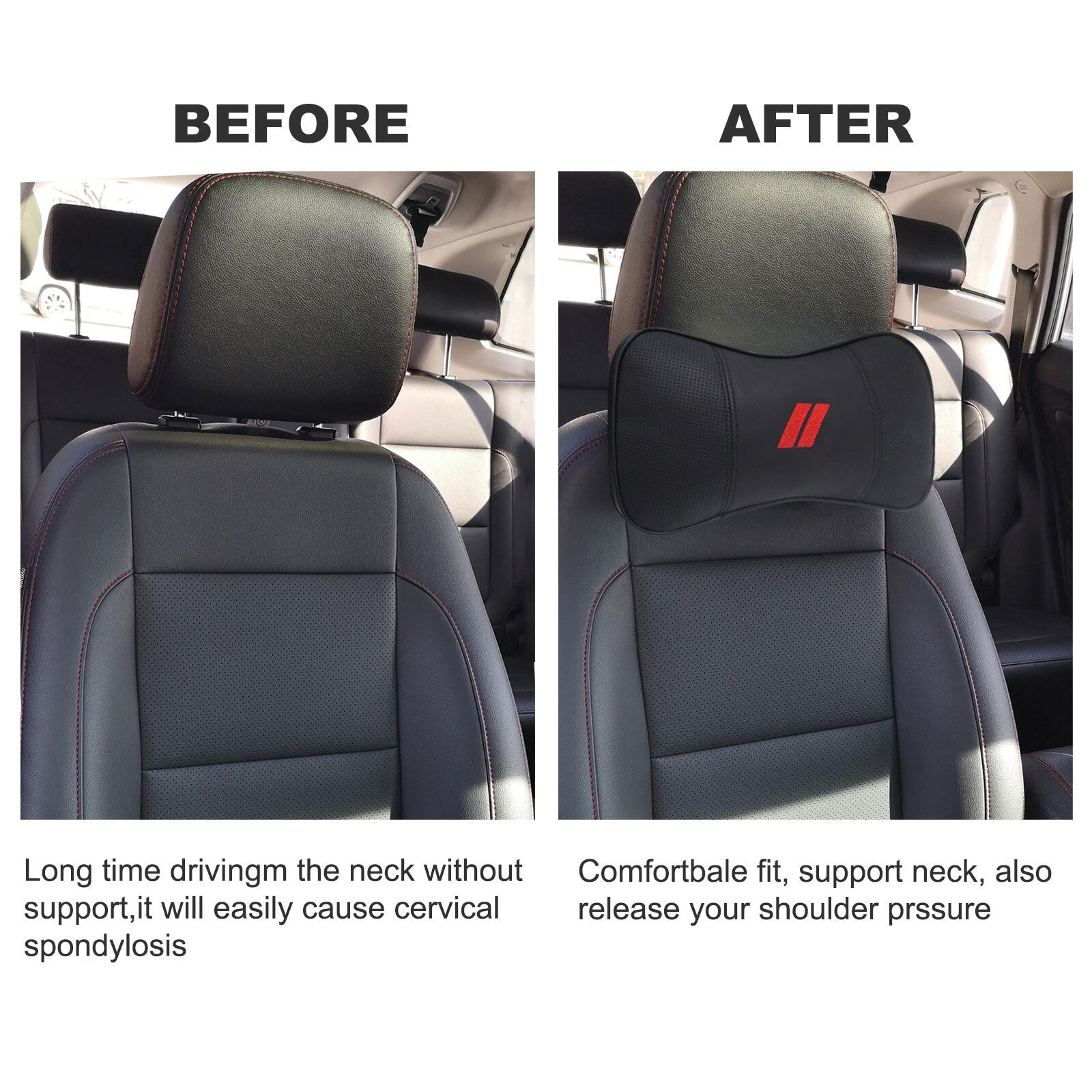 2-Pack for Dodge Charger Leather Car for Seat Headrest Neck Cushion Black Pillow n