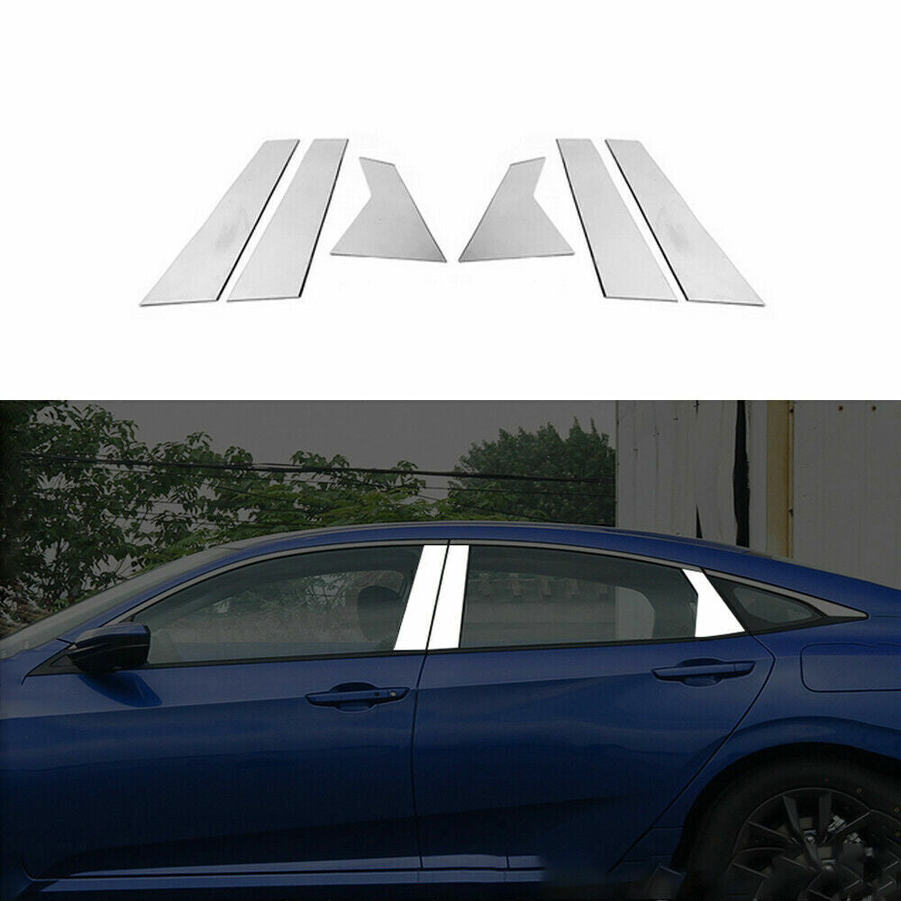 6PCS Chrome Steel Door Pillar Posts Trim Cover Kit for Honda for Civic Sedan 2019-21