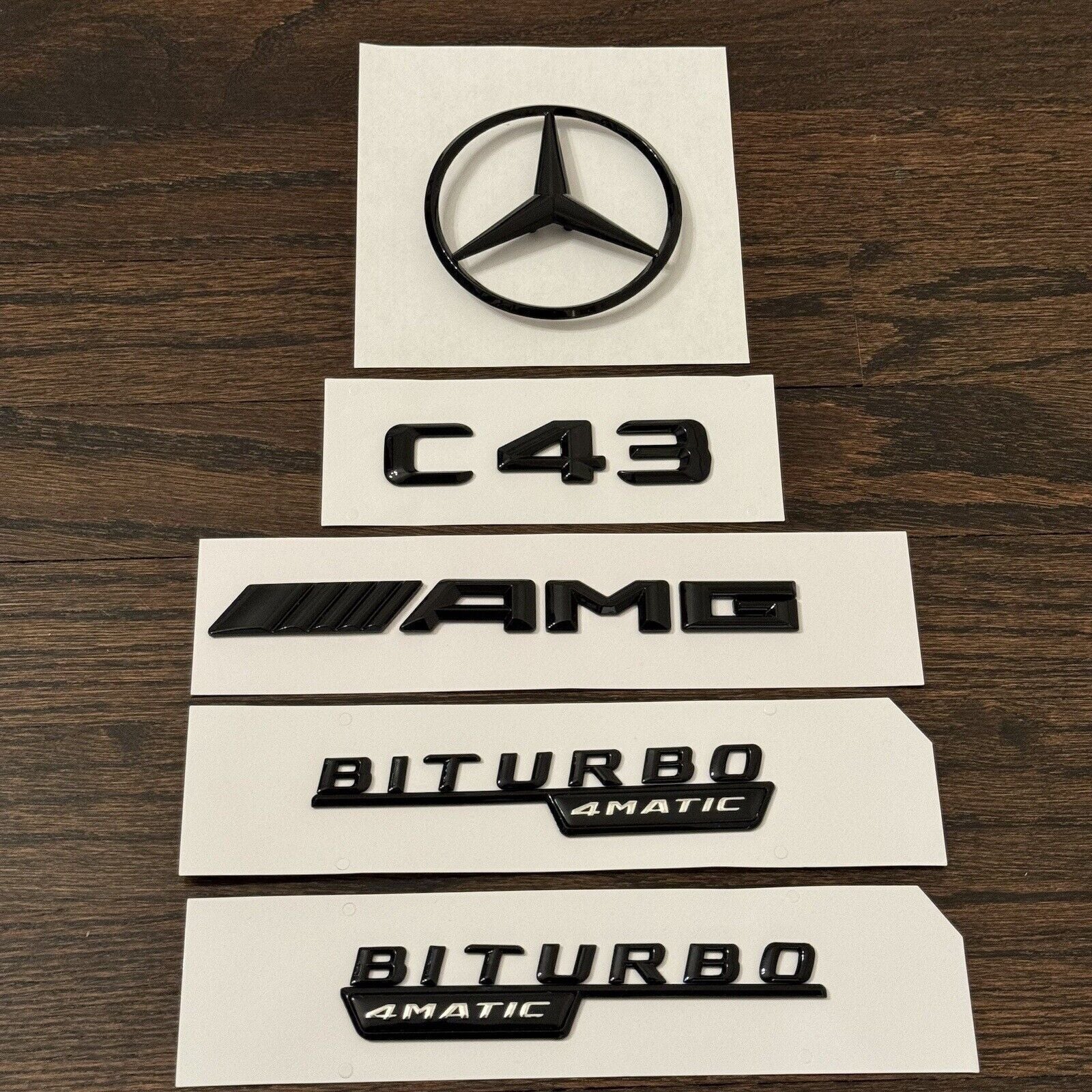 C43 AMG BITURBO 4MATIC Rear Star Badge Gloss Black Set for W205 SEDAN