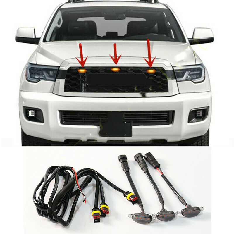 for Toyota Sequoia 2016-2021 Front Grille Smoky LED Light Style Trim 3Pcs Q
