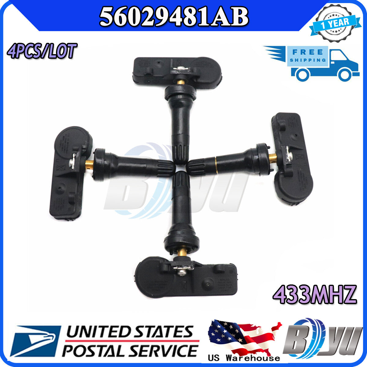 Four new 433MHz tire pressure monitoring sensors for Dodge for Ram 2500 for Jeep 56029481AB