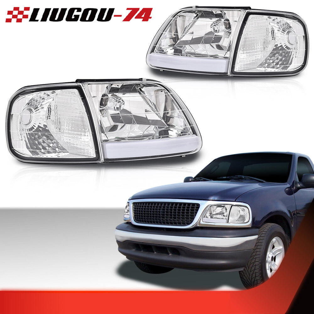 Fits 1997 - 2004 Expedition 2 Piece LED DRL Headlights and Corner Lights for CHRome - v