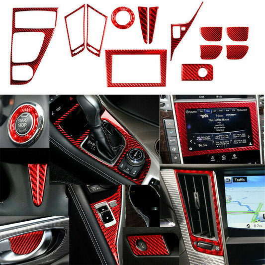 9PCS Red Carbon Fiber Interior Trim Cover Fit for Infiniti Q50 Q60 2014-2019