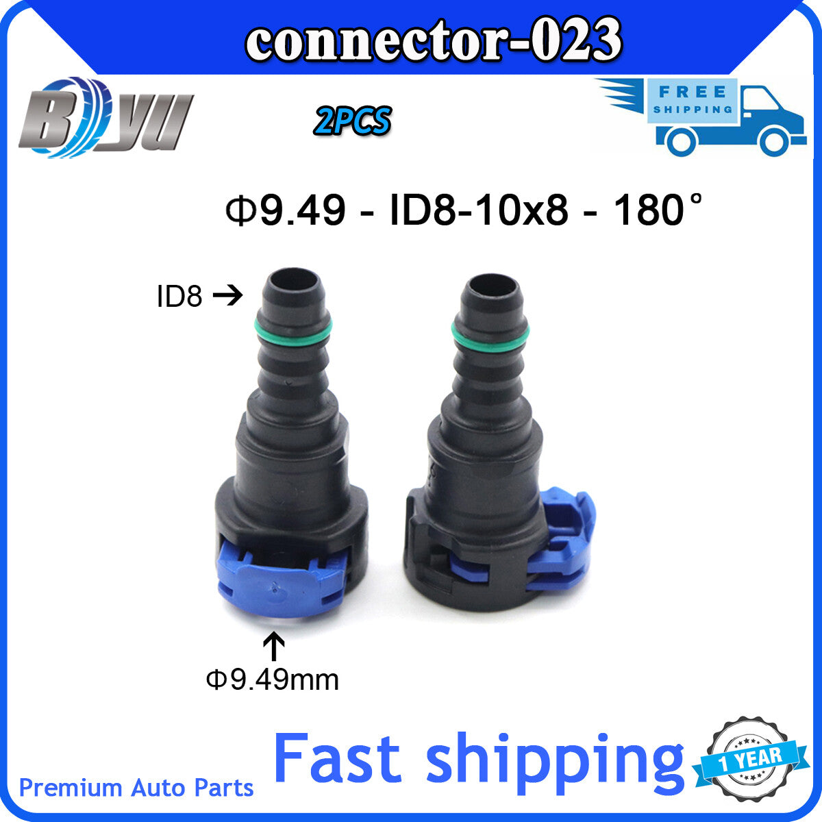 For degree SAE Fuel Pipe Joint Fuel Line Connector Female 2X 9.49mm ID8 10x8 180 Q