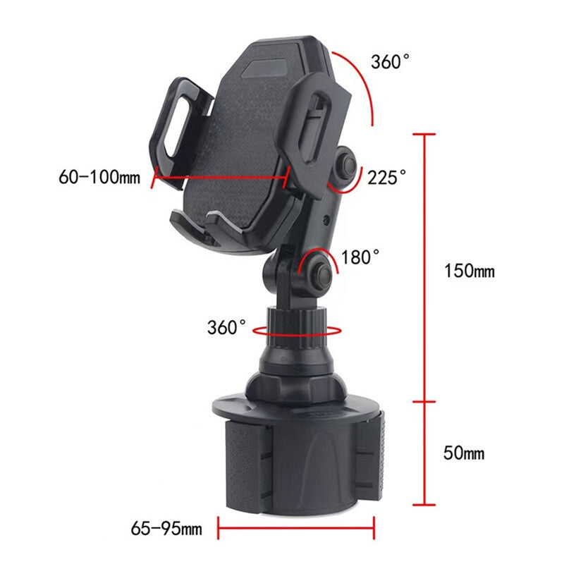 Black 360 Degree Car Cup Holder Mobile Phone Mount Adjustable Angle Stand Cradle