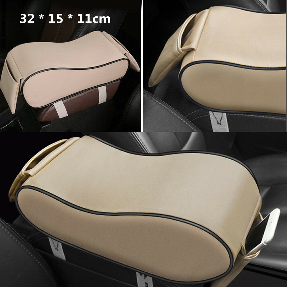 Dustproof leather car armrest mat cover, center console cushion with pockets - n