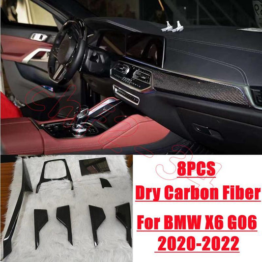 Fit for BMW X6 G06 2020-2022 Dry Carbon Fiber Interior Kit Decor Cover trim 8PCS