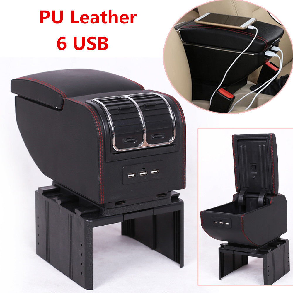 Universal 6 USB Car Center Armrest Container Polyurethane Synthetic Leather Center Storage Box n
