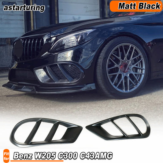 2xMatt Black FRP Front Bumper Air Vent Cover For Merceben W205 C300 C43 15-18