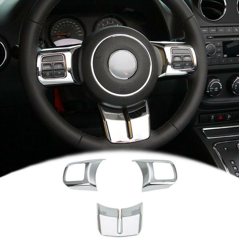 For 2011-2017 for Jeep for Wrangler JK ABS Chrome Interior Steering Wheel Cover Trim 3P v