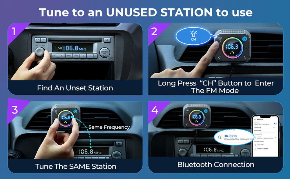 Bluetooth Car FM Transmitter Handsfree MP3 Player Dual USB PD for Charger Adapter Q