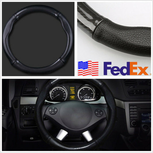 Carbon Fiber Color Deluxe Leather 38cm Steering Wheel Cover Non-slip Universal Q