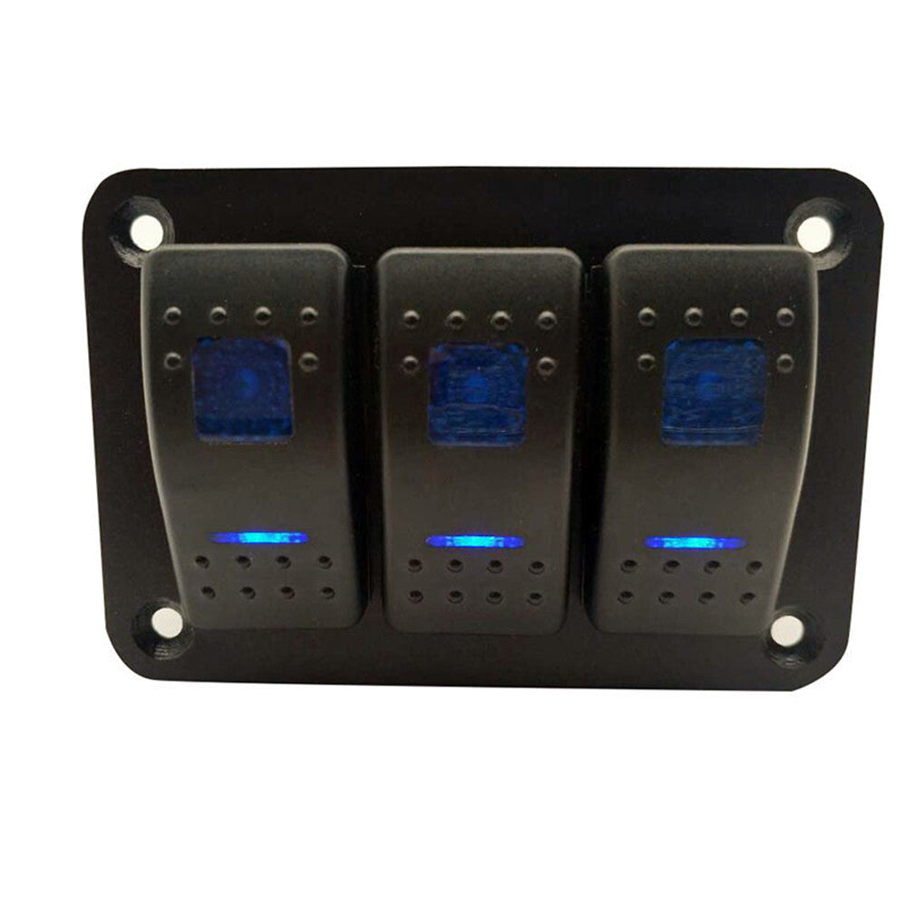 3 Gang Toggle Rocker Switch ON-OFF Panel For ar Boat Marine RV Truck Blue LED