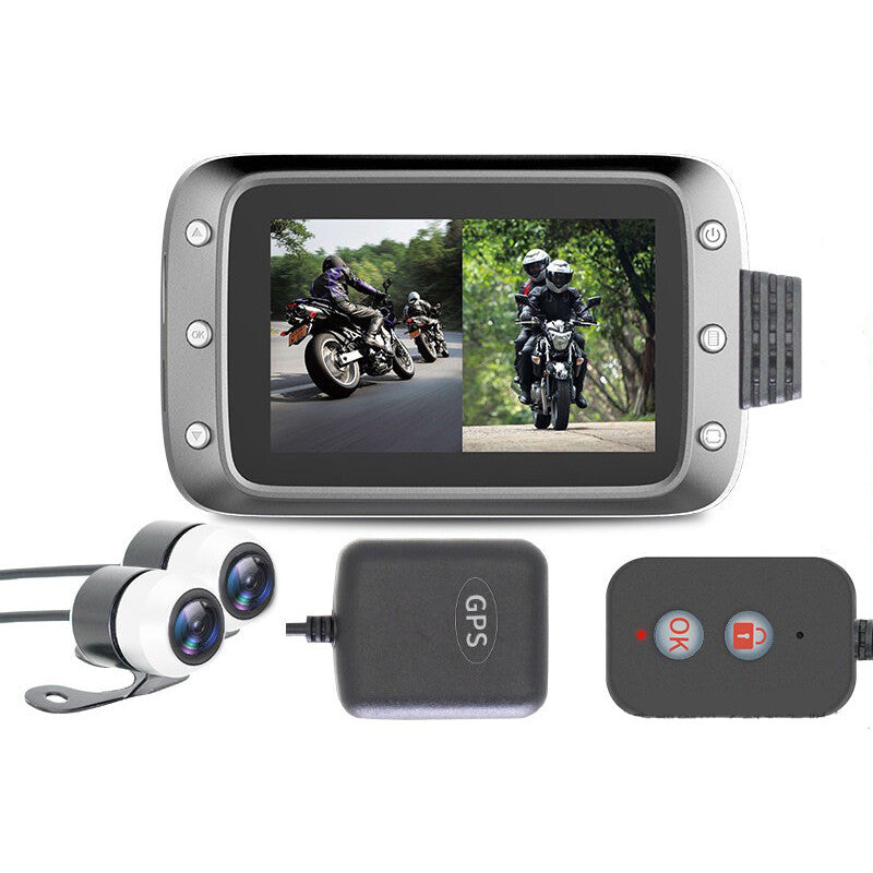 Motorcycle GPS Dash 3-inch Display, Front and Rear Dual Camera DVR - n