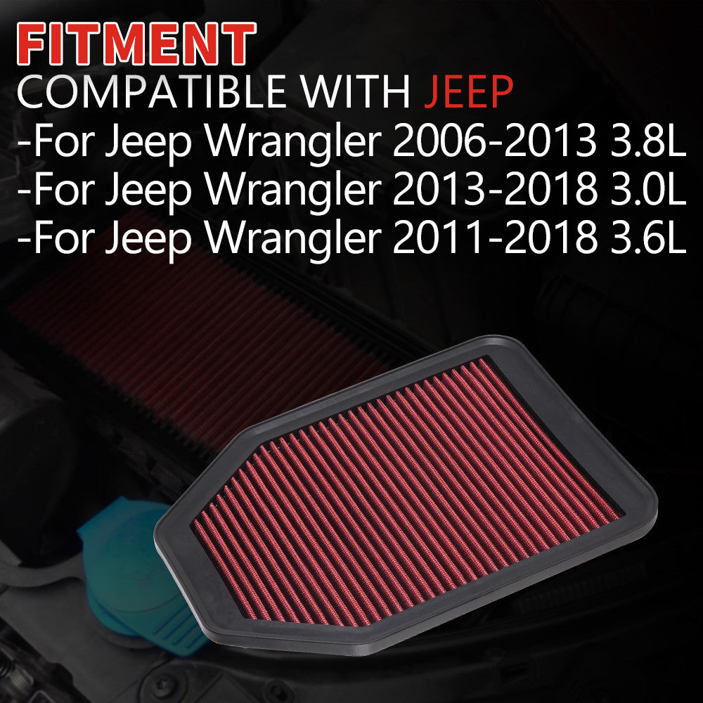 Replacement Air Filter 33-2364 Fit for Jeep for Wrangler 2007-2018 V6 3.0L 3.6L