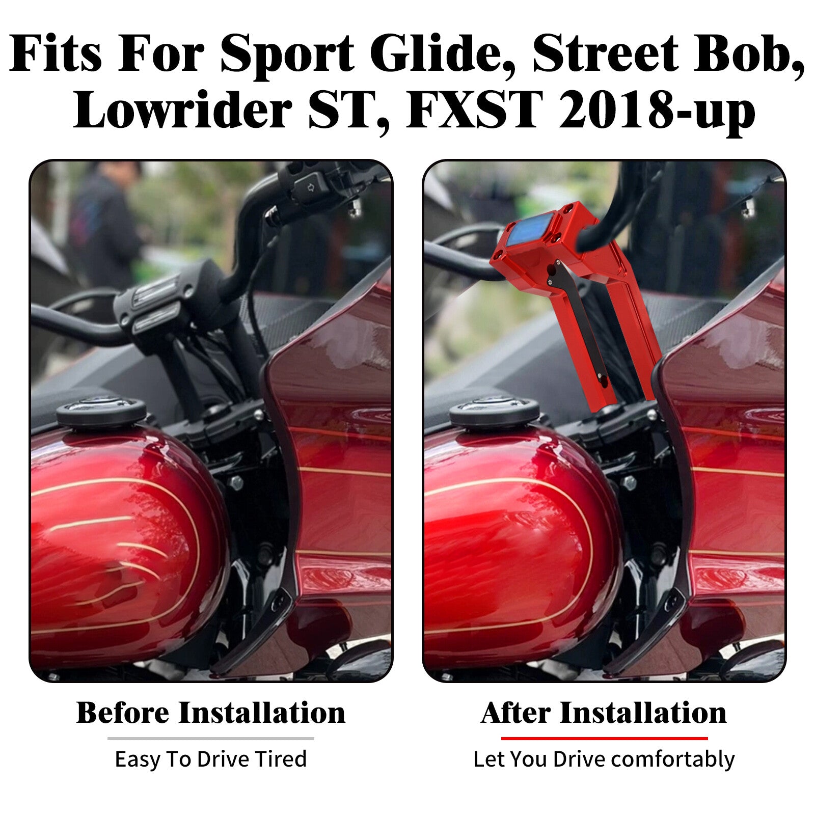 1 Handlebar 10 Red Riser Clamp Kit for Harley Softail Street Bob Low Rider ST